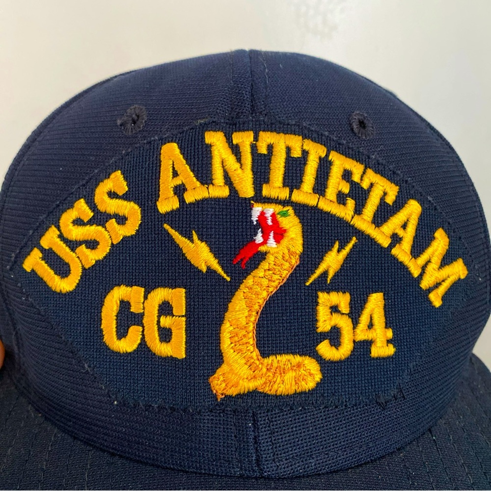 Vintage 80s 90s USS Antietam (CG-54) New Era Snapback Hat Cap made in USA Cobra - Picture 2 of 6